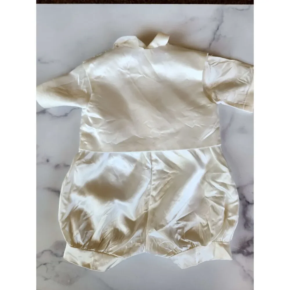 Phyllis Babywear boys 0-6 month vintage cream white satin formal shorts romper d